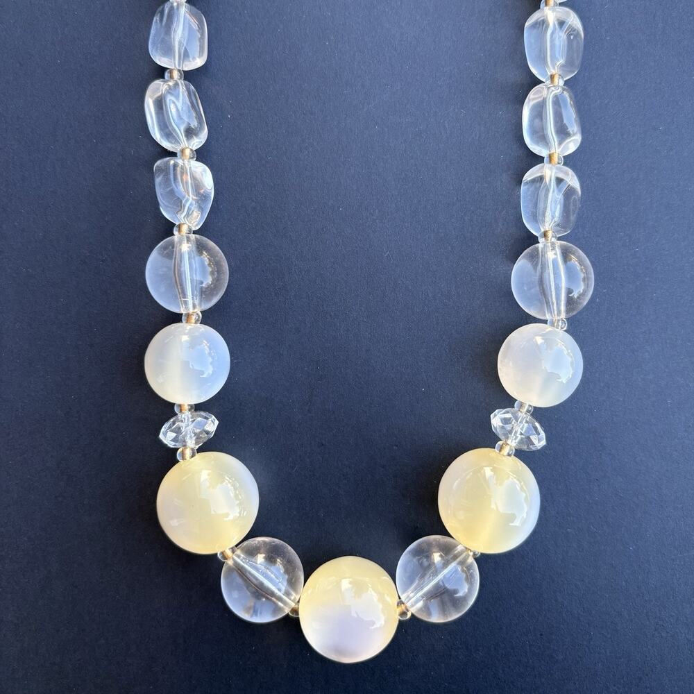 Vintage Joan Rivers Chunky Acrylic Lucite Moonglow Necklace Yellow & Clear‎ 25"